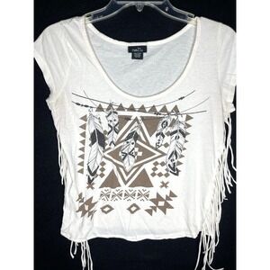 Rue 21 Southwestern tshirt womens medium with side fringe multicolor